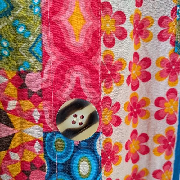 John Mark Button Top 2X 2XL Multicolor Patchwork Floral Pink Blue Colorful Artsy - Picture 10 of 15